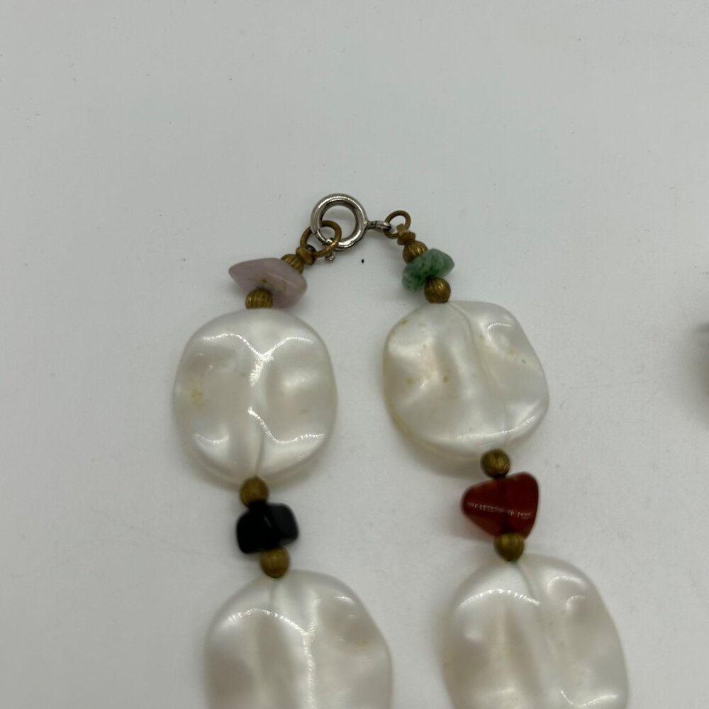 Vintage Acrylic Beaded Necklace Earrings White With Colorful Accents Plastic Set - Picture 3 of 11